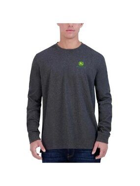 John Deere Men's S Gray Long Sleeve Logo Shirt Cotton Casual e1501